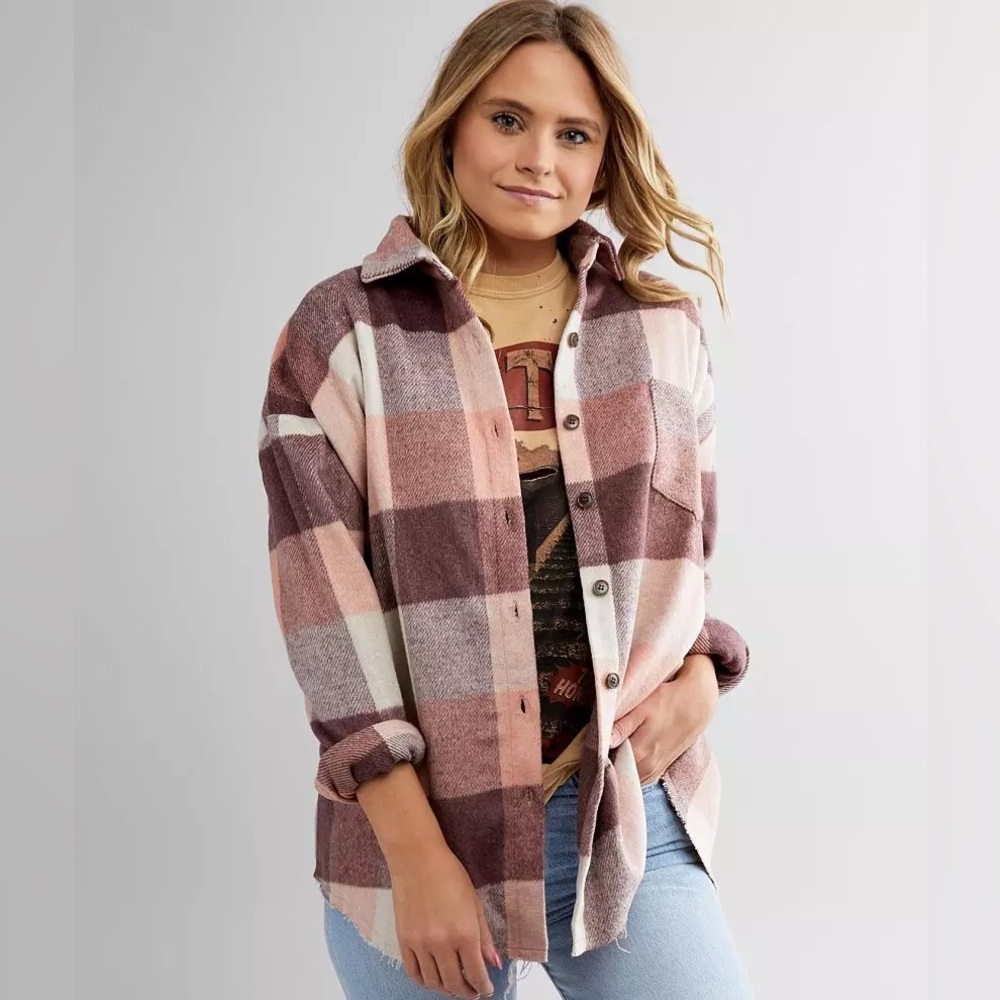 Fantaslook brown and pink plaid shacket